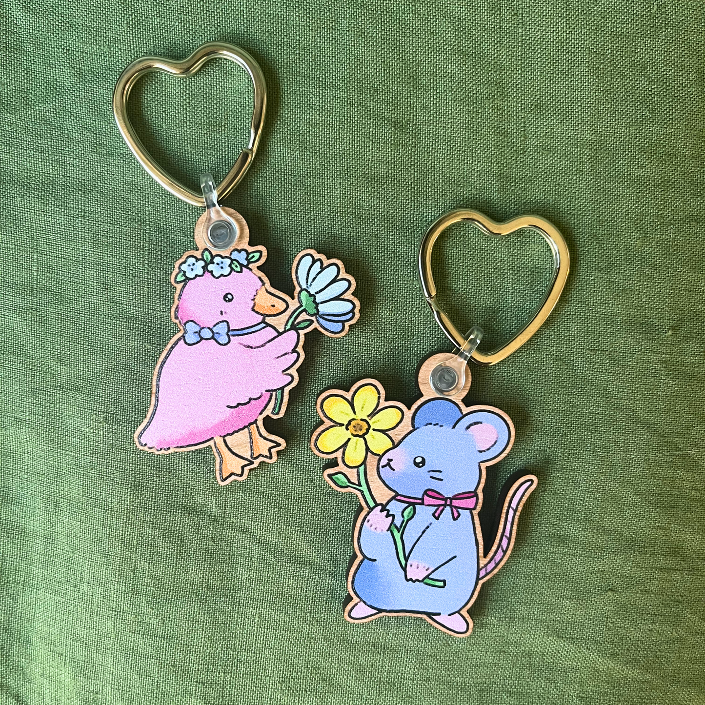 Flower Mouse and Duck Keychain Set