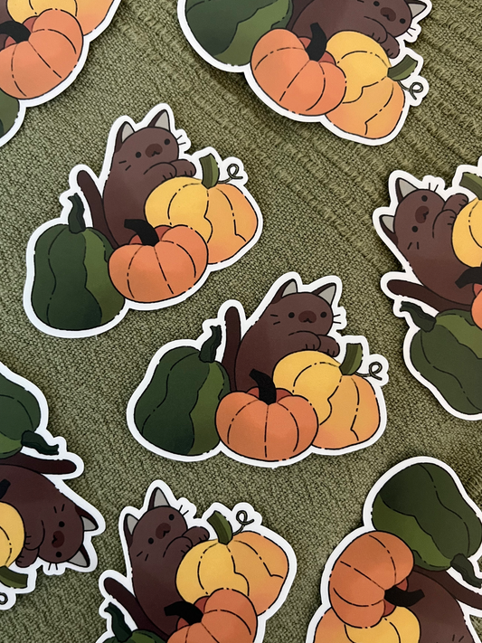 Cat and Pumpkins Vinyl Sticker