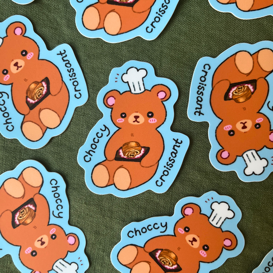 Chocolate Croissant Bear Vinyl Sticker