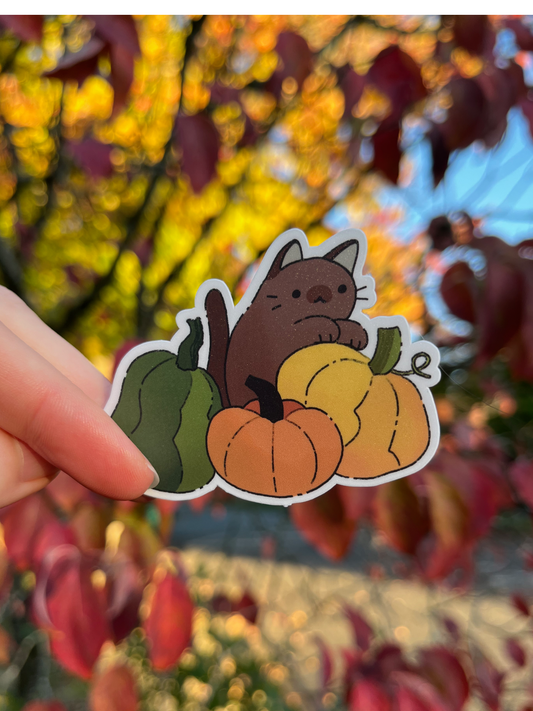 Cat and Pumpkins Vinyl Sticker